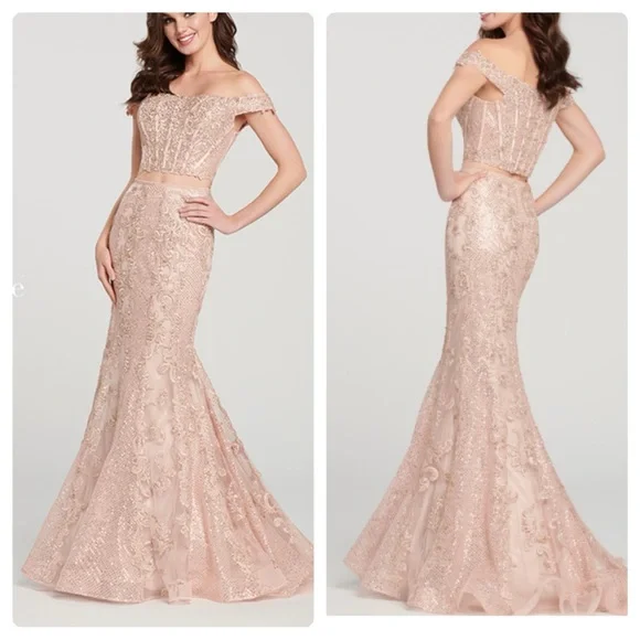 ellie wilde | Dresses | Ellie Wilde Mon Cheri Rose Gold Beaded Prom Dress  Ew1916 | Poshmark